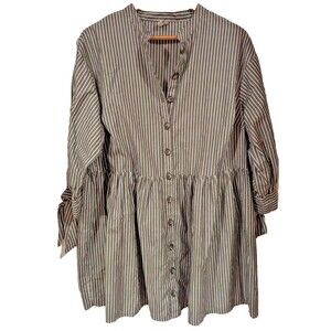 Asos Poplin Grey and White Striped Swing Shirt Dress Sz 12 Preppy‎ Soft Girl